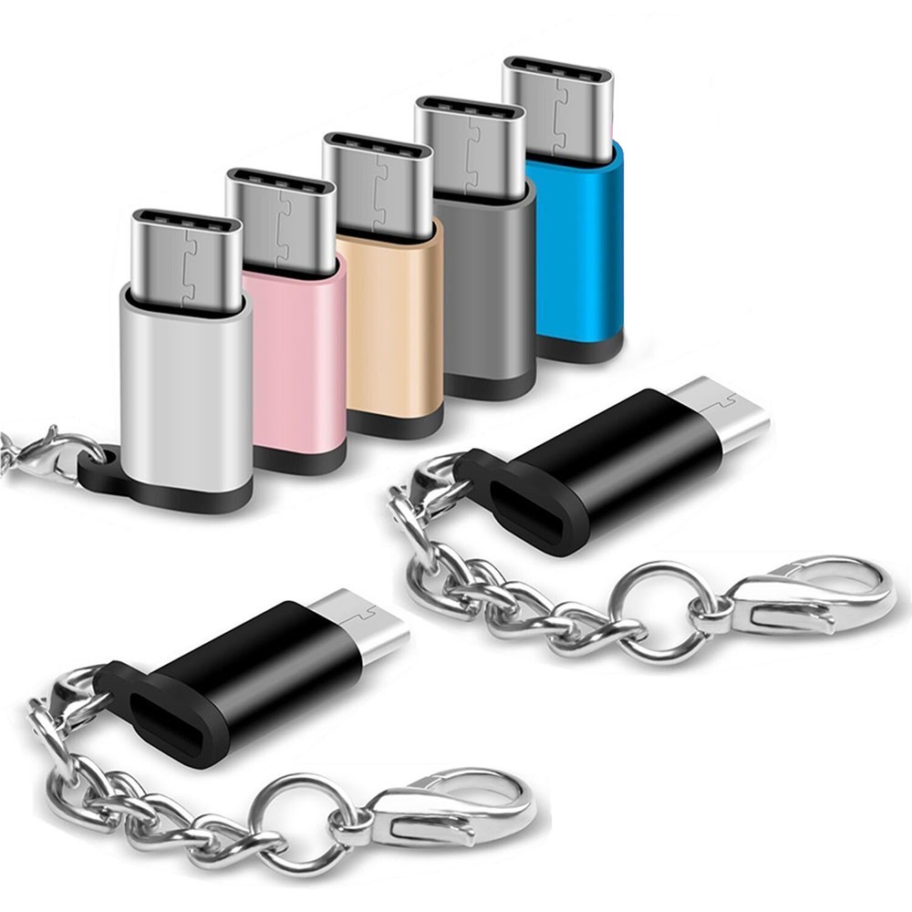 USB-C to Micro USB Adapter, Anti-lost Keychain USB Type-C to Micro USB Convert Connector [queen]