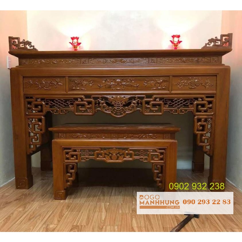 Bộ bàn thờ mẹ con gỗ gõ đỏ mẫu như ý hàng giá xưởng, miễn phí giao hàng Hồ Chí Minh