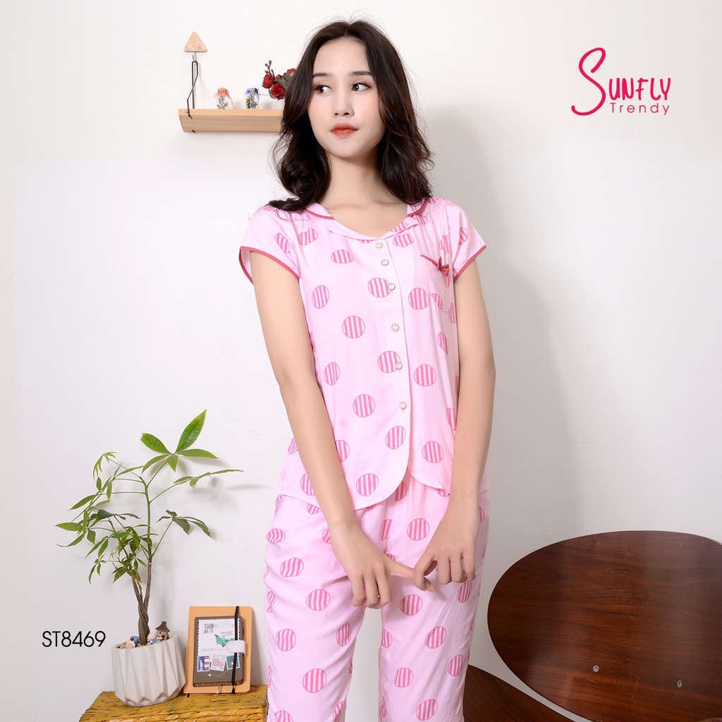 [Mã WABRWA8 giảm 15% đơn 99k] Bộ đồ lanh mặc nhà SUNFLY xuân hè ST8469