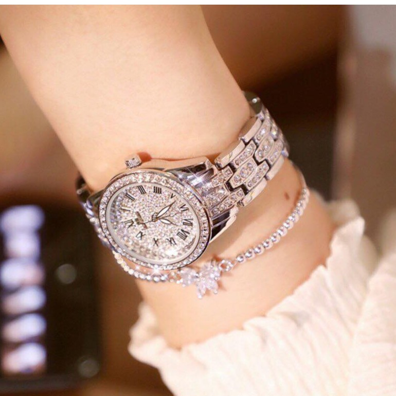 Đồng hồ nữ BeeSister viền đá mặt tròn nhỏ số La Mã + Tặng hộp đồng hồ + Pin | BigBuy360 - bigbuy360.vn