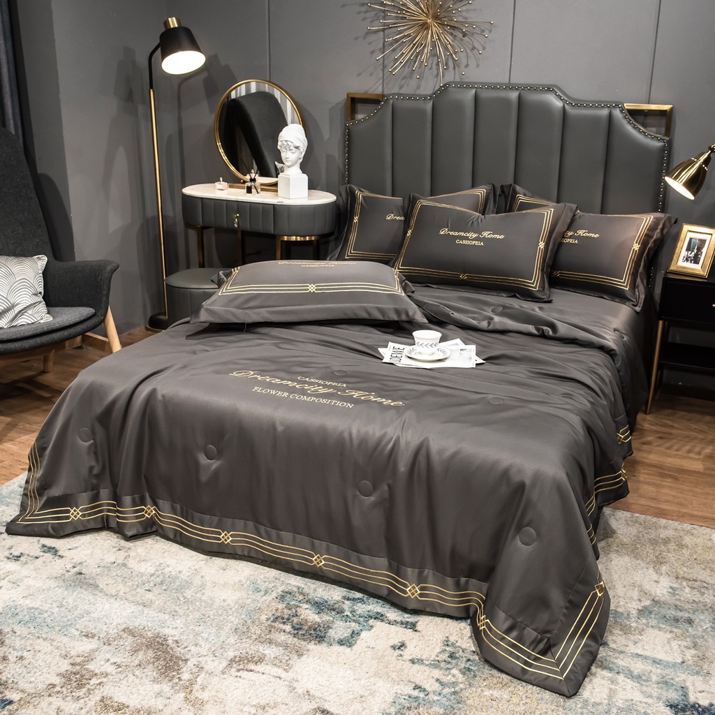 Bộ chăn ga gối phi lụa DreamHome chăn trần hè nhập khẩu cao cấp, chăn ga gối phi lụa siêu mềm mịn thoáng mát, không nhăn