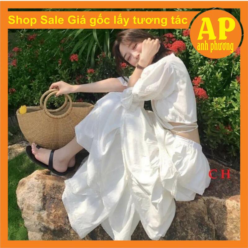 SÉT ĐỒ NỮ gồm sét hai món áo Croptop Cổ V + Chân váy bèo 5 tầng❤ Sét trang phục có Chân váy dài xòe qua gối giá rẻ | BigBuy360 - bigbuy360.vn