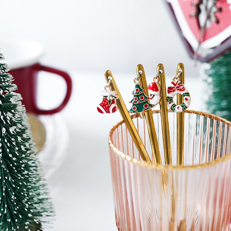 Set 6 Muỗng Nĩa Bằng Thép Không Gỉ Mạ Vàng / Bạc Trang Trí Bàn Ăn Cho Dịp Giáng Sinh / Tiệc Cưới / Giáng Sinh 2022