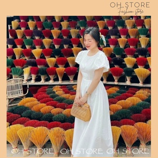 Maxi trắng dáng dài tay bồng hở lưng có bigsize, đầm đi biển OH STORE
