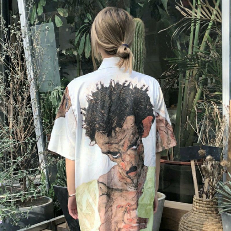 Áo Sơ Mi Tay Ngắn Unisex Cổ Bẻ Phong Cách Hàn Quốc Freesize