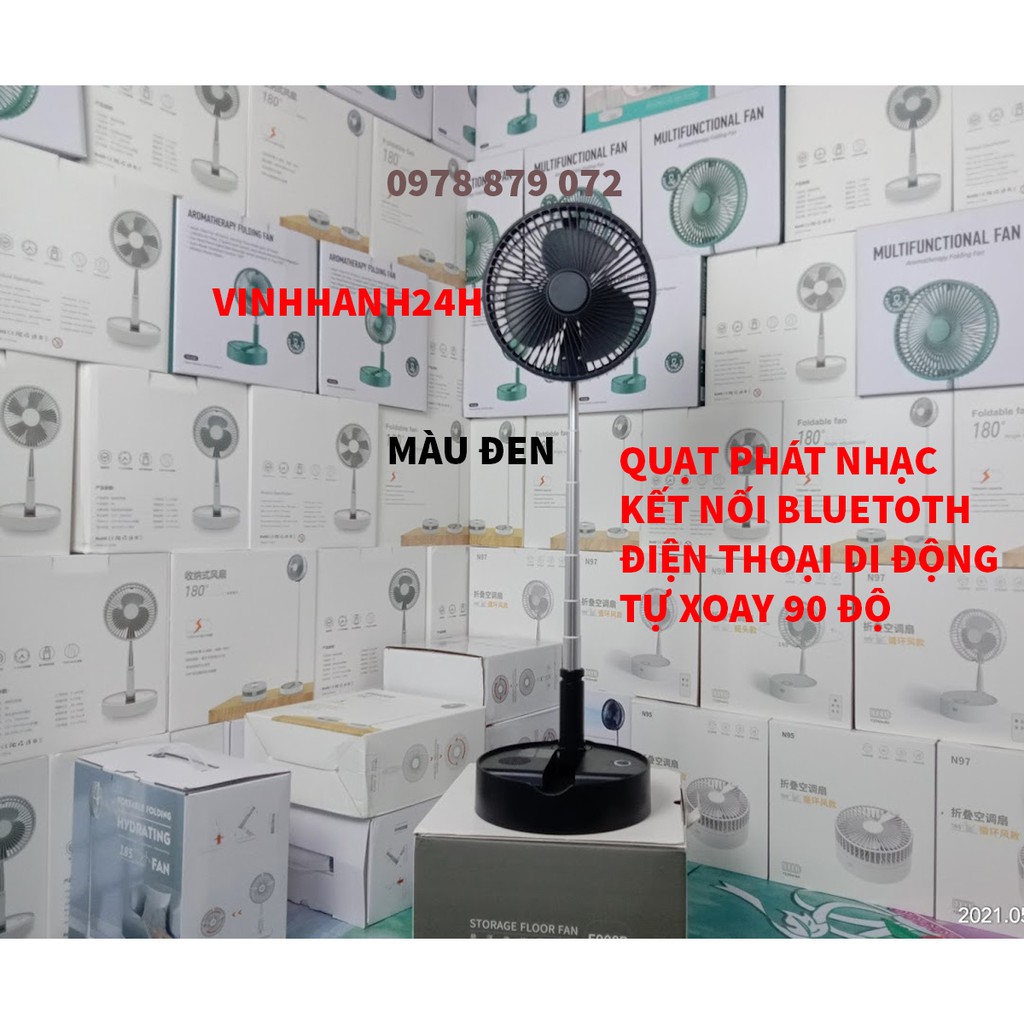 QUẠT PHÁT NHẠC - KẾT NỐI BLUETOTH ĐIỆN THOẠI DI ĐỘNG - TỰ XOAY 90 ĐỘ - KÉO CAO - GẤP GỌN - PIN 7200MaH - MÀU XANH