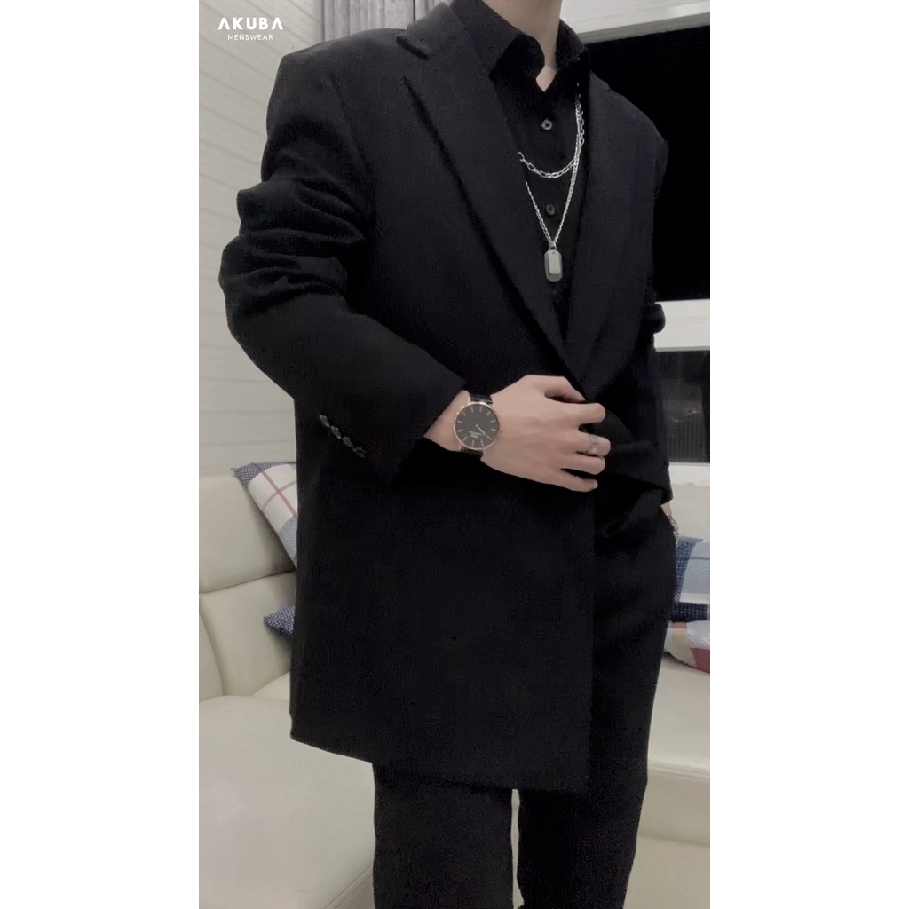 Áo khoác Blazer nam AKUBA form regular, không ôm, vải fresco, đứng form, ít nhăn, có 1 nút, phong cách Hàn Quốc 01K0075