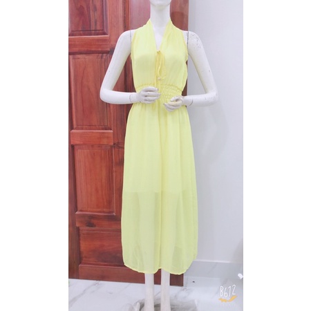 [47-57ky]Đầm voan mềm maxi đi biển  chạy thun eo kèm dây cột nơ phía trước xinh xắn