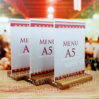 kệ Mica  A5 - menu mica A5 - đế gỗ