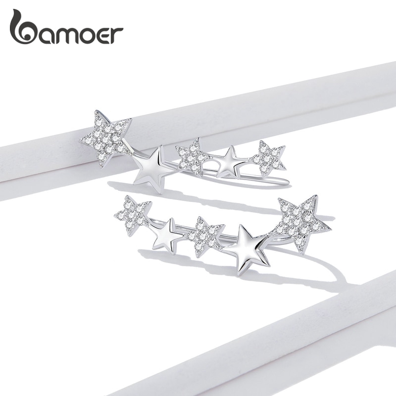 Khuyên tai Bamoer BSE351 bằng bạc hình ngôi sao thời trang