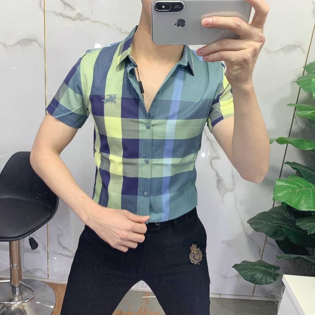 Áo sơ mi nam ngắn tay BBR kẻ nhiều màu caro ,chất liệu cotton thoáng mát, không nhăn, không bai xù