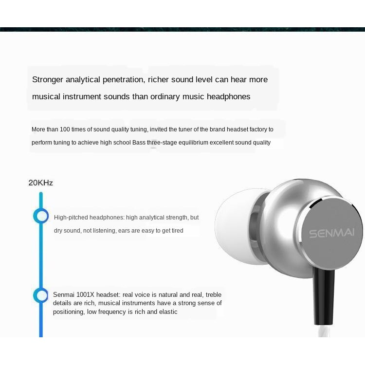 Tai nghe Senmai Ip1001X In Ear Hifi Extra Bass Chất liệu kim loại đa năng cho máy tính Mp3 di động