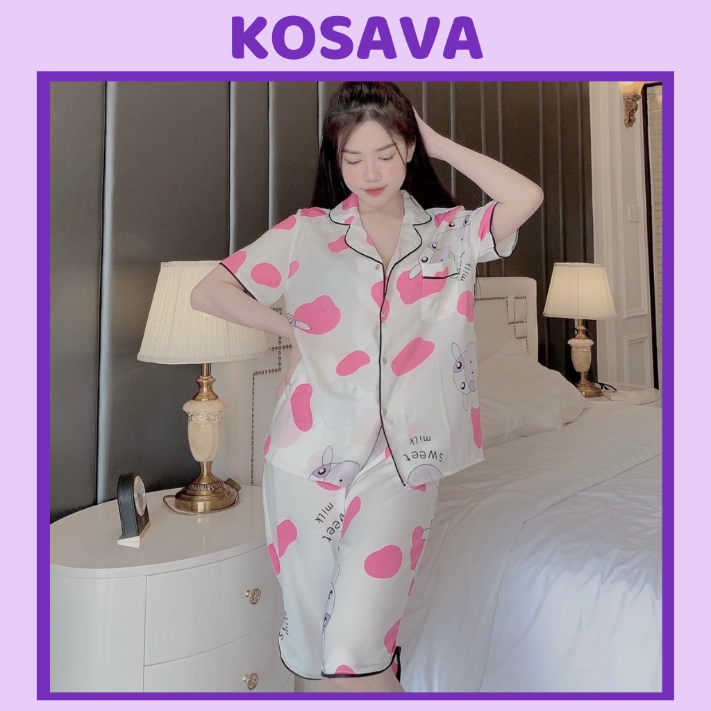 Đồ bộ ngủ dễ thương mặc nhà lụa cao cấp pijama áo cộc quần lửng KOSAVA
