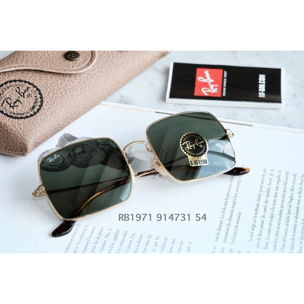 Kính mát Rayban RB1971 914731 mắt vuông, viền kim loại vàng ⚜️Hàng Authentic⚜️