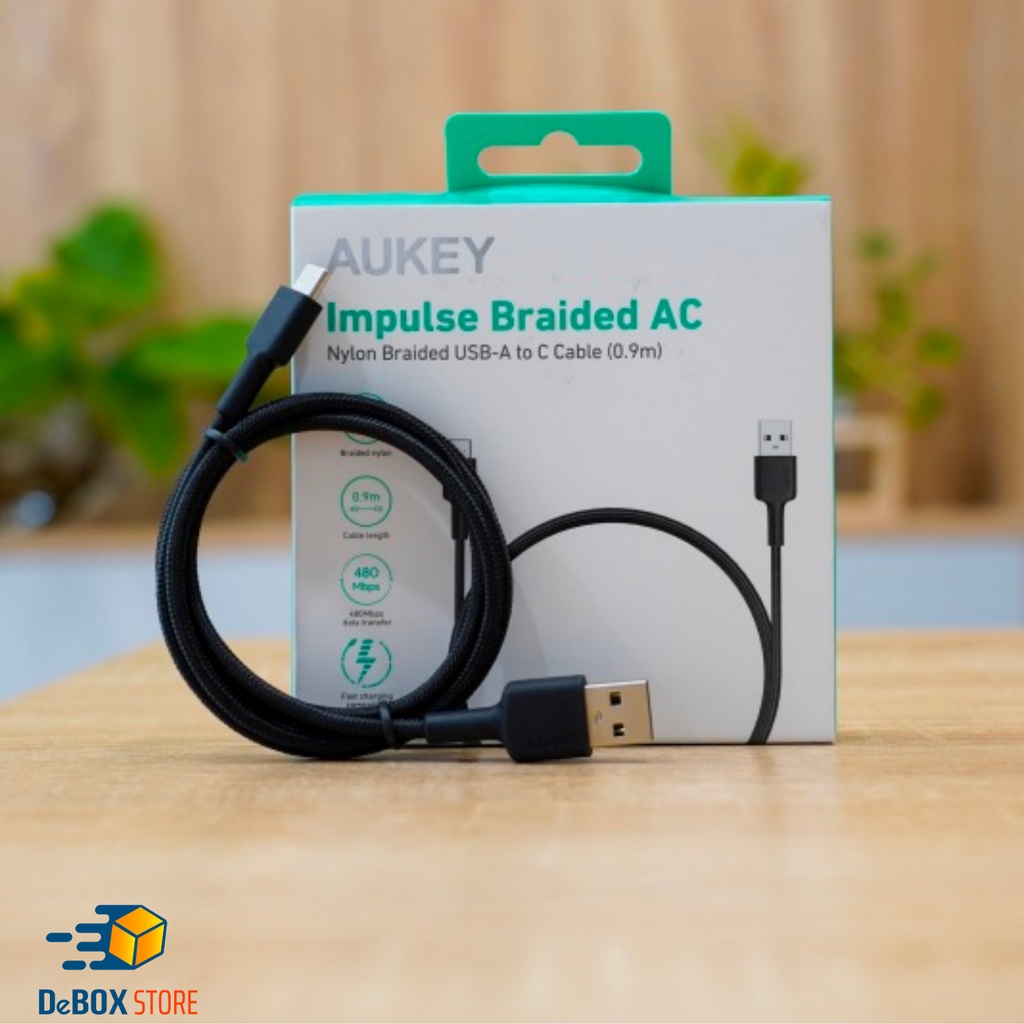 【Giao Hỏa Tốc】Cáp Sạc Nhanh AUKEY USB-A to USB-C CB-CD30 Dài 0,9m,  Bọc Dù Cao Cấp - Hàng Chính Hãng Bảo Hành 18 Tháng