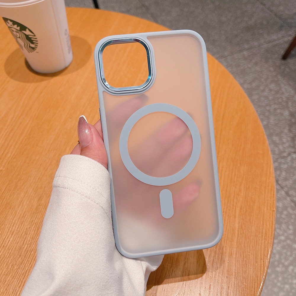 Ốp Điện Thoại TPU Mềm Acrylic Mặt Nhám Viền Kim Loại Hít Nam Châm Chống Va Đập Cho iPhone 13 12 11 Pro Max