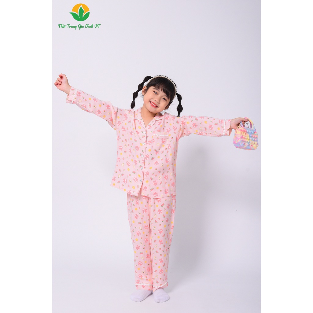 Bộ lanh pijama mặc nhà bé gái Việt Thắng, quần dài, áo dài tay - B70.2202
