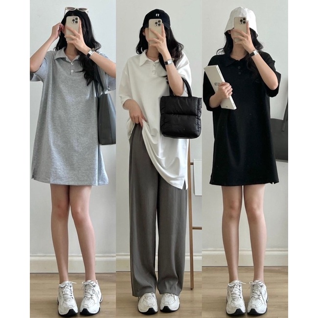 Váy polo cổ bẻ trơn chất da cá (ảnh thật)