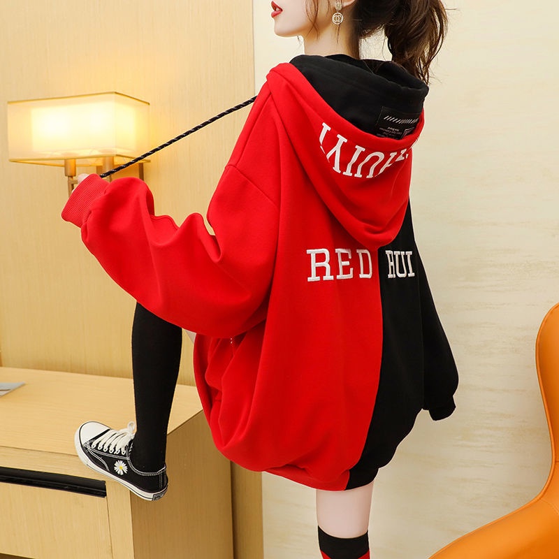 Áo hoodie vải nhung dày dáng rộng phong cách Hàn Quốc có size lớn 200kg cho nữ