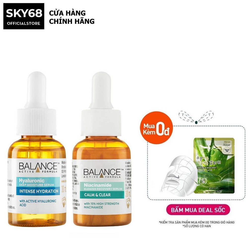 Combo 2 Serum Dưỡng Ẩm Sâu, Ngừa Mụn, Dưỡng Trắng, Mờ Thâm Balance (Serum Hyaluronic 30ml + Serum Niacinamide 30ml)