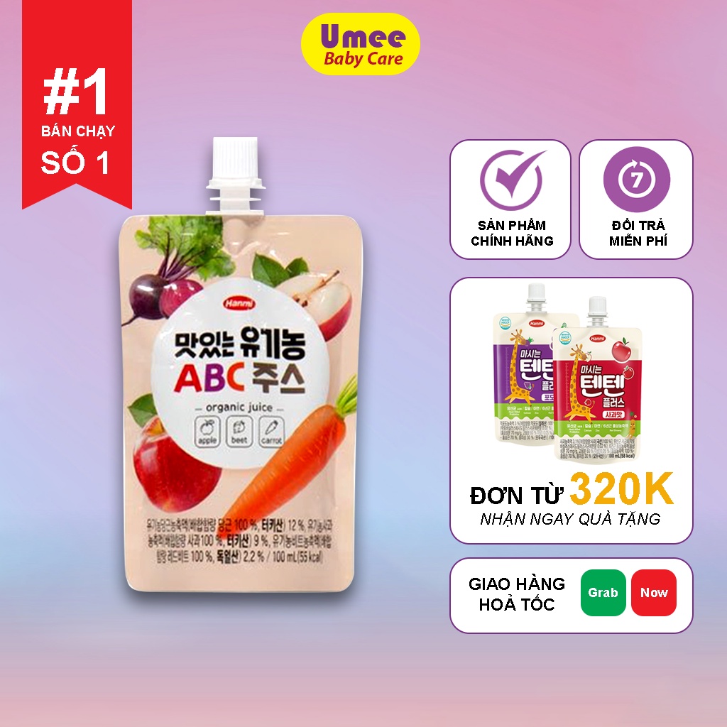 Nước Trái Cây Tổng Hợp Hàn Quốc Hanmi Organic Túi 100ml Cho Bé