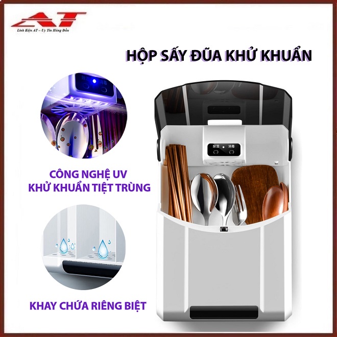 Hộp đựng đũa muỗng treo tường sấy khô hút ẩm và khử trùng bằng tia cực tím tiện dụng cho nhà bếp
