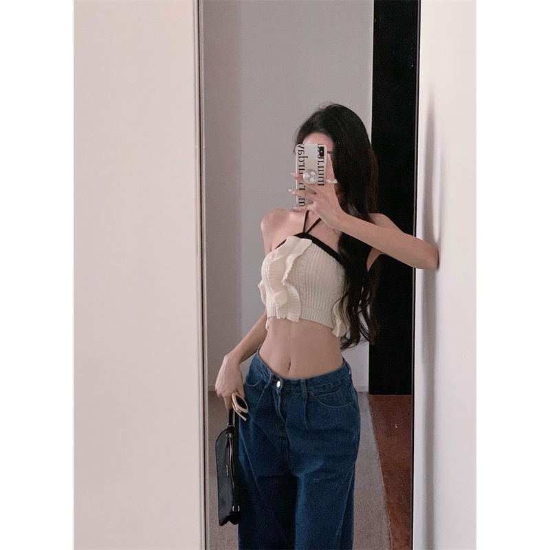 Áo Len Dệt Kim Hai Dây Dáng Ôm Phong Cách Hàn Quốc Thời Trang Mùa Hè Hàng Mới Dành Cho Bạn Nữ 2022