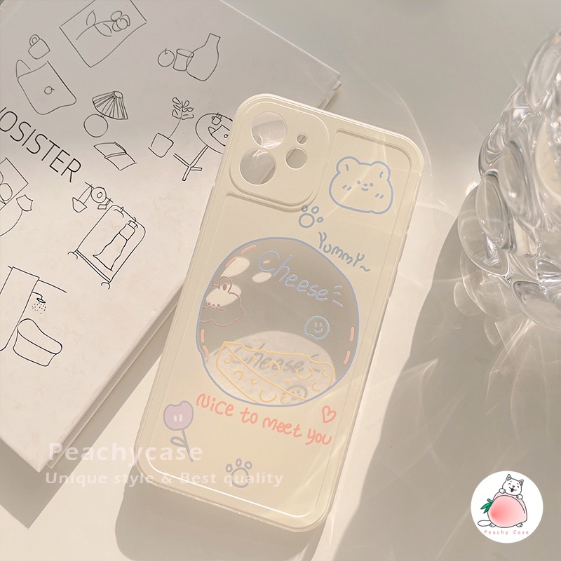 Ốp điện thoại TPU dẻo trong suốt họa tiết chú gấu/ bông hoa dễ thương cho IPHONE 13 11 12 PRO MAX X XS MAX XR 7 8 PLUS