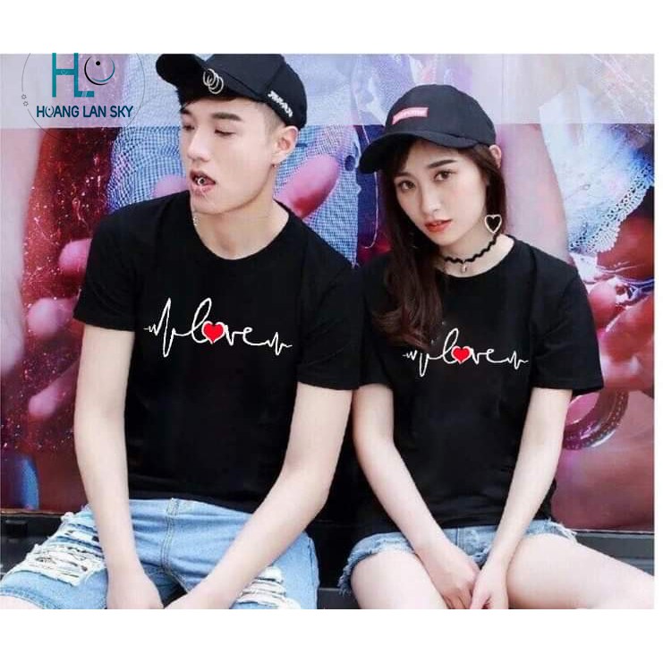 Đồ Đôi Áo Đôi Áo Cặp Nam Nữ Kèm Ảnh Thật Màu Đen Trắng in Nhịp Tim AD15-1