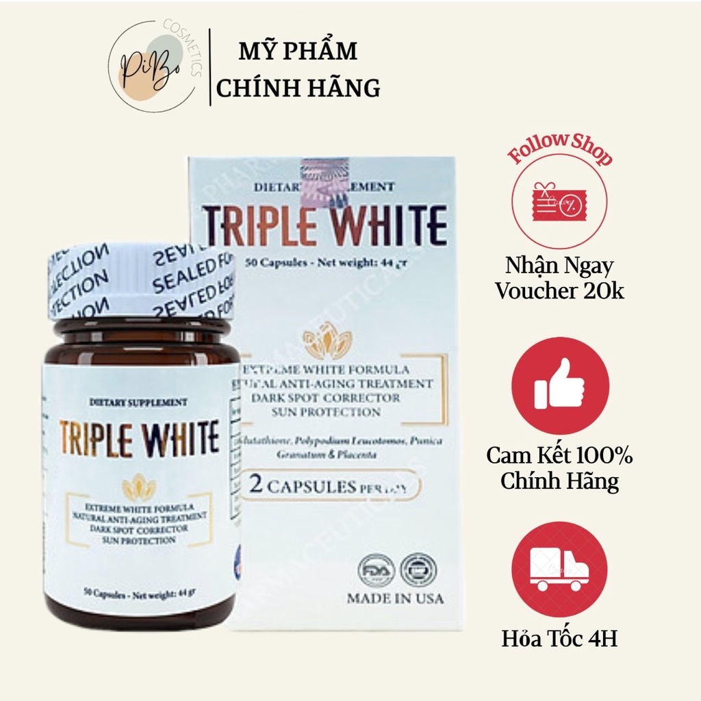 Viên Uống Triple White - Viên Uống Trắng Da, Chống Nắng &amp; Giảm Thâm Nám Của Mỹ