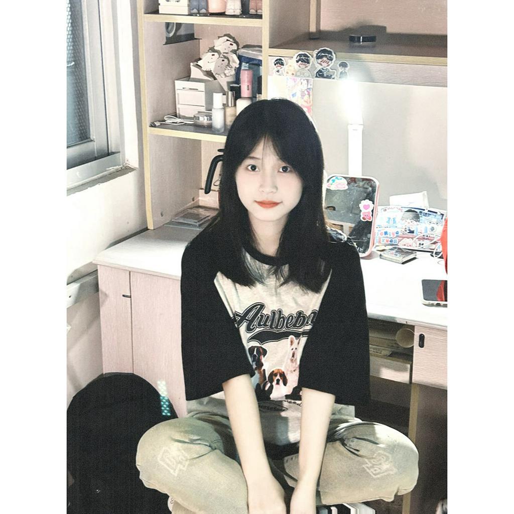 Ethelgirl Áo Thun Tay Ngắn Dáng Rộng In Họa Tiết Chú Chó Thời Trang Hàn Quốc Xinh Xắn Cho Nữ