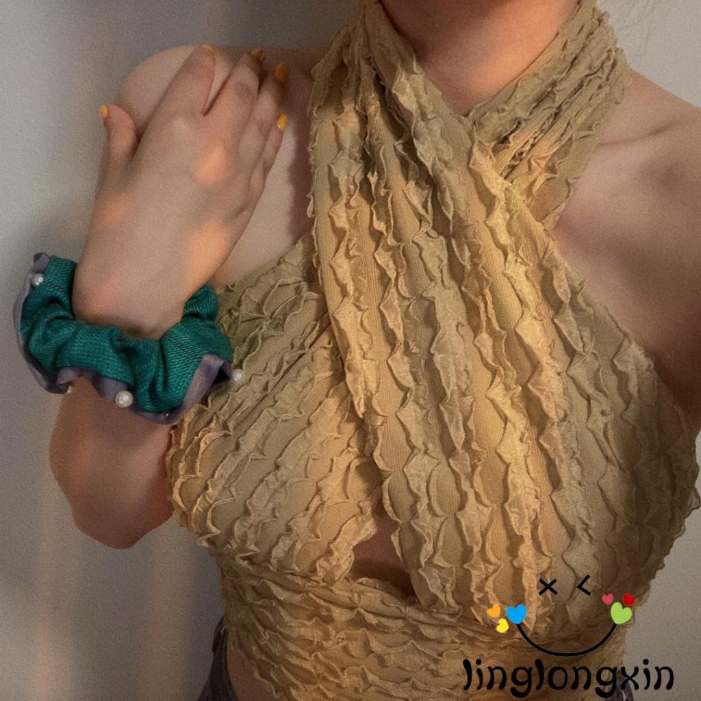Áo croptop cổ chữ V màu sắc tương phản thời trang cho nữ
