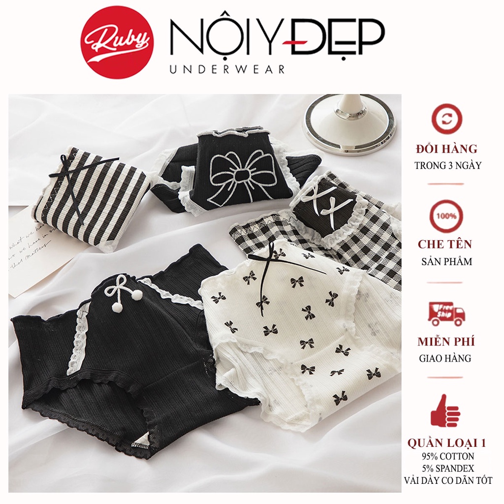 Quần lót nữ cotton y tế gân tăm cao cấp lớp lót thông hơi quần chip học sinh viền ren điệu đà