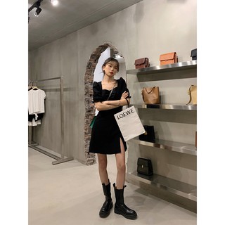 Đầm Đen Cổ Vuông Nhấn Eo Tôn Dáng Hợp Thời Trang Cho Nữ