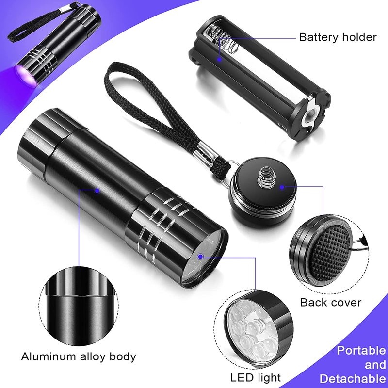 Đèn Pin UV 9 LED Mini Bằng Nhôm Tia Cực Tím Cho Chó Mèo Và Nước Tiểu