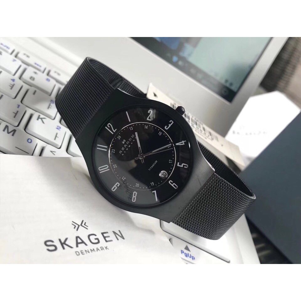 Đồng hồ nam SKAGEN máy PIN 2 màu mặt xanh-đen dây thép BAO SANG- BAO ĐẸP size 38mm