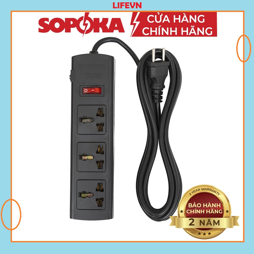 Ổ CẮM ĐIỆN LIỀN DÂY 3T3 CHỊU TẢI 2200W SOPOKA Ổ CẮM 3 Ổ CẮM VÀ DÂY 3M Ổ CẮM NỐI | SOPOKA
