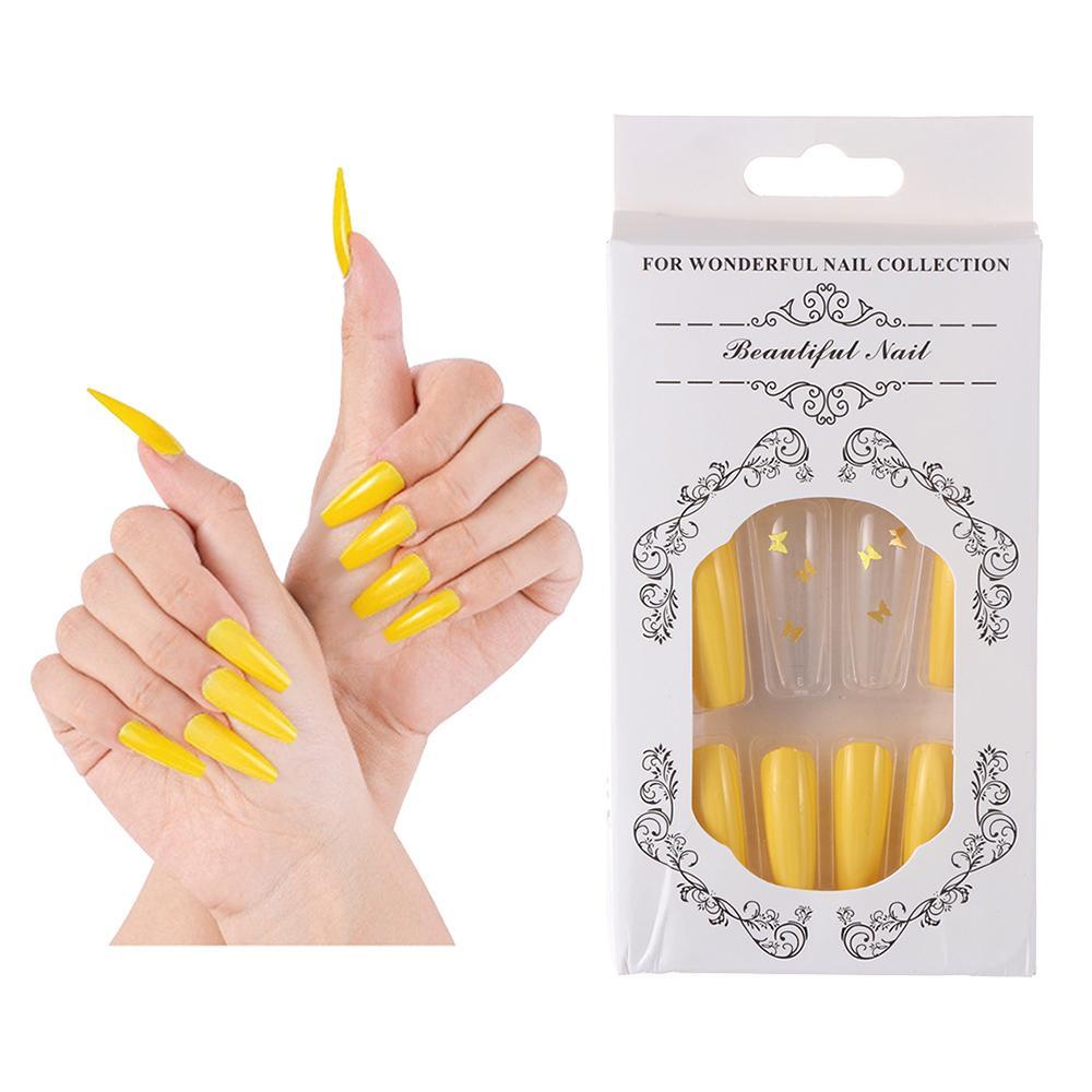 DIACHAVN Hộp 24 Móng Tay Giả Hình Bướm Màu Vàng Cho Nữ