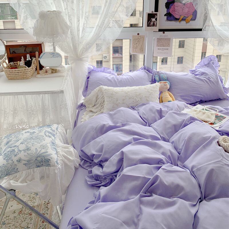Bộ Vỏ Chăn Ga Gối Cotton Tici  viền bèo 4 món