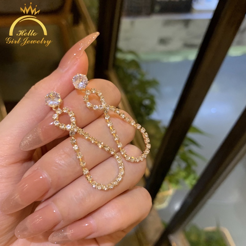 Bông Tai Dáng Dài Đính Kim Cương Nhân Tạo Phong Cách Hàn Quốc Sang Trọng Dành Cho Nữ