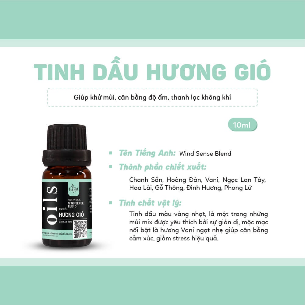 Tinh dầu xông Gió Haeva Cao Cấp, 100% Thiên Nhiên, giúp khử mùi, thanh lọc không khí, Chai 10ml/30m/100ml