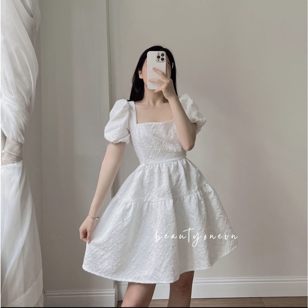 Váy gấm hoa 2 tầng đan dây lưng ảnh thật ở cuối - BEAUTYONE
