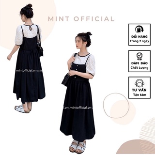 Set Wendy váy kèm áo dáng dài tiểu thư xinh đẹp bồng bềnh, váy hai dây đen dài cúc trắng