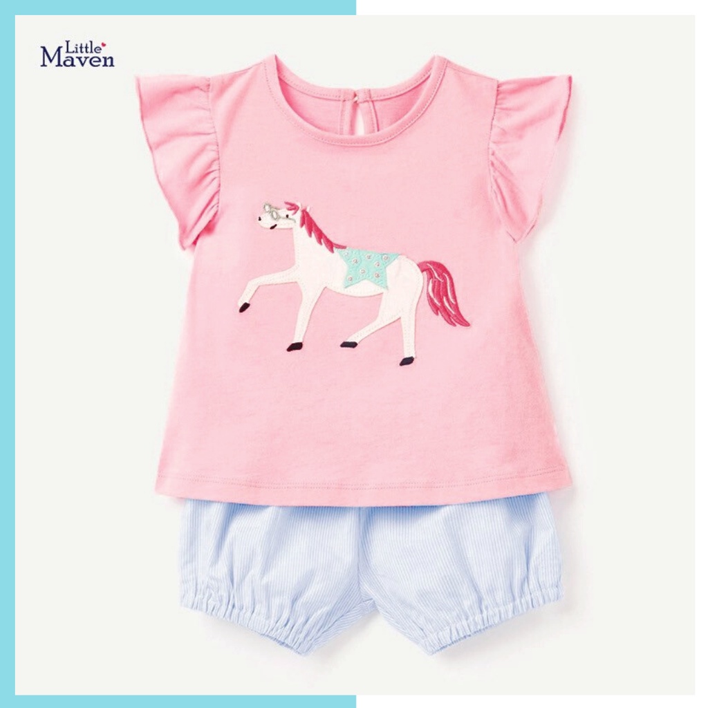 Bộ hè cotton bé gái Little Maven (2-8 tuổi) hồng ngựa cánh tiên 20607