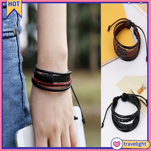 [Travelight] Vòng tay dây da nhiều lớp phong cách cổ điển unisex