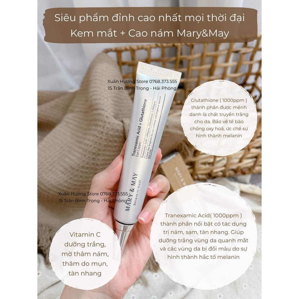 KEM MẮT dưỡng trắng giảm thâm quầng mắt kiêm kem nám Mary&May