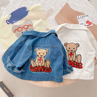 Áo Khoác Denim In Chữ Và Gấu Hoạt Hình Thời Trang Mùa Thu Dành Cho Bé Trai 0-6 Tuổi