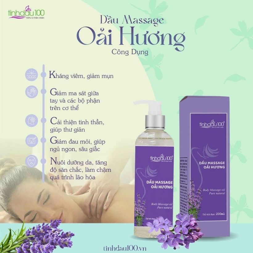 Dầu massage body hoa oải hương ( Lavender) 200ml. Giúp thư giãn, sảng khoái