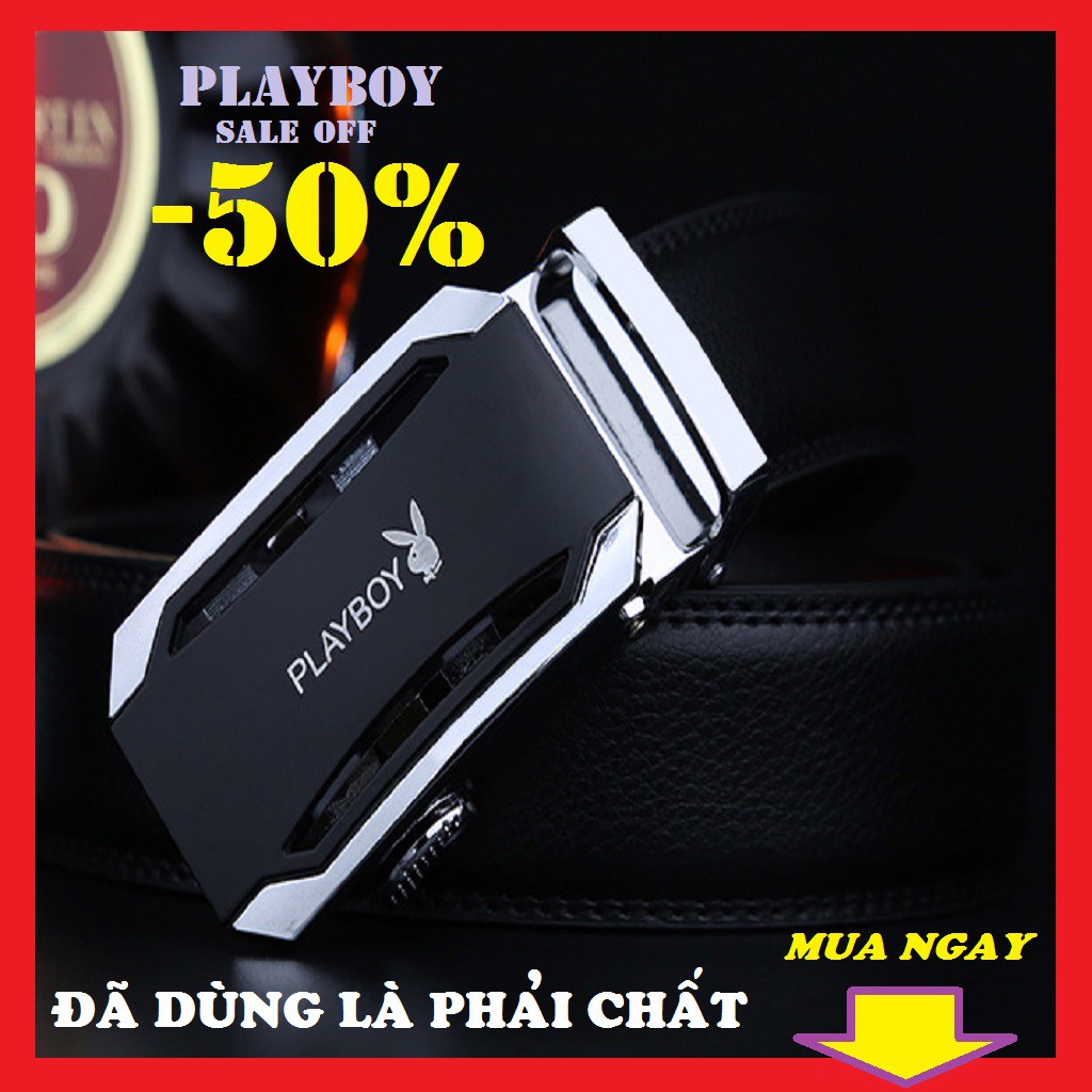 [Dây lưng] Thắt Lưng Nam PLAYBOY Siêu Xịn Khóa Tự Động Cao Cấp Dây Nịt Da Bò 100% Chính Hãng Mặt Vàng Nam Tính CKO-39622