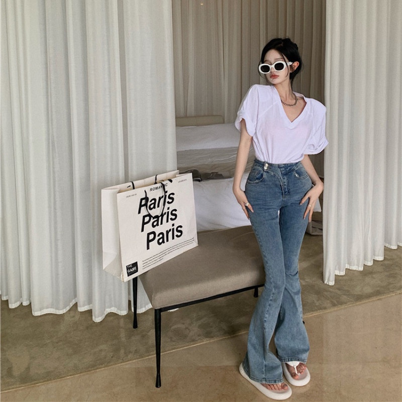 Áo Kiểu Tay Ngắn Cổ Chữ V Form Rộng Kiểu Dáng Đơn Giản